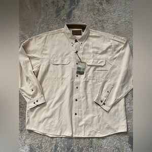 NWT Clearwater Outfitters satin cream/brown trim button-down shirt western XXL